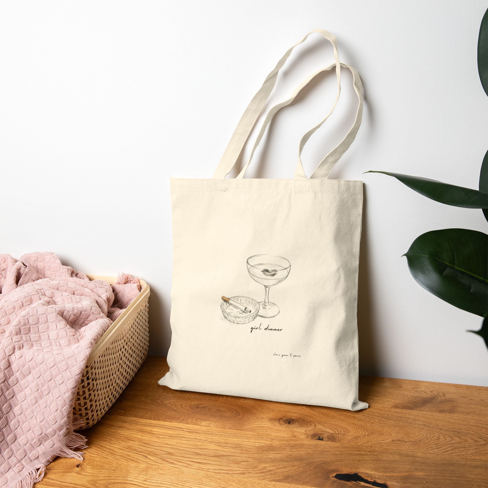 "Girl Dinner" Aesthetic Canvas Tote Bag